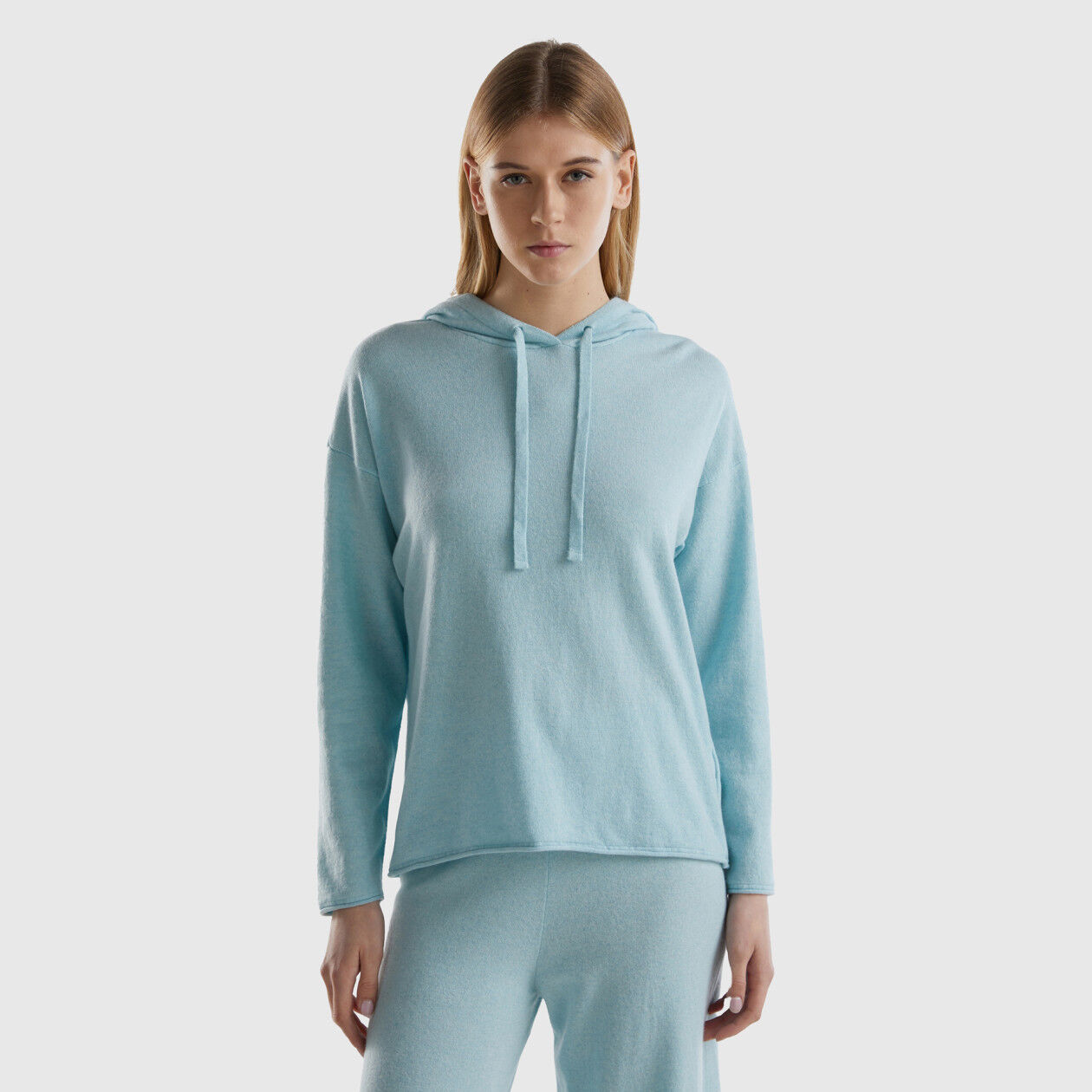 Aqua cashmere blend sweater with hood Aqua Benetton