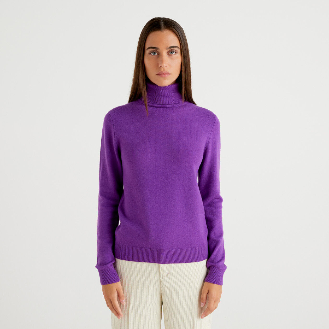 Purple turtleneck in pure Merino wool Violet Benetton