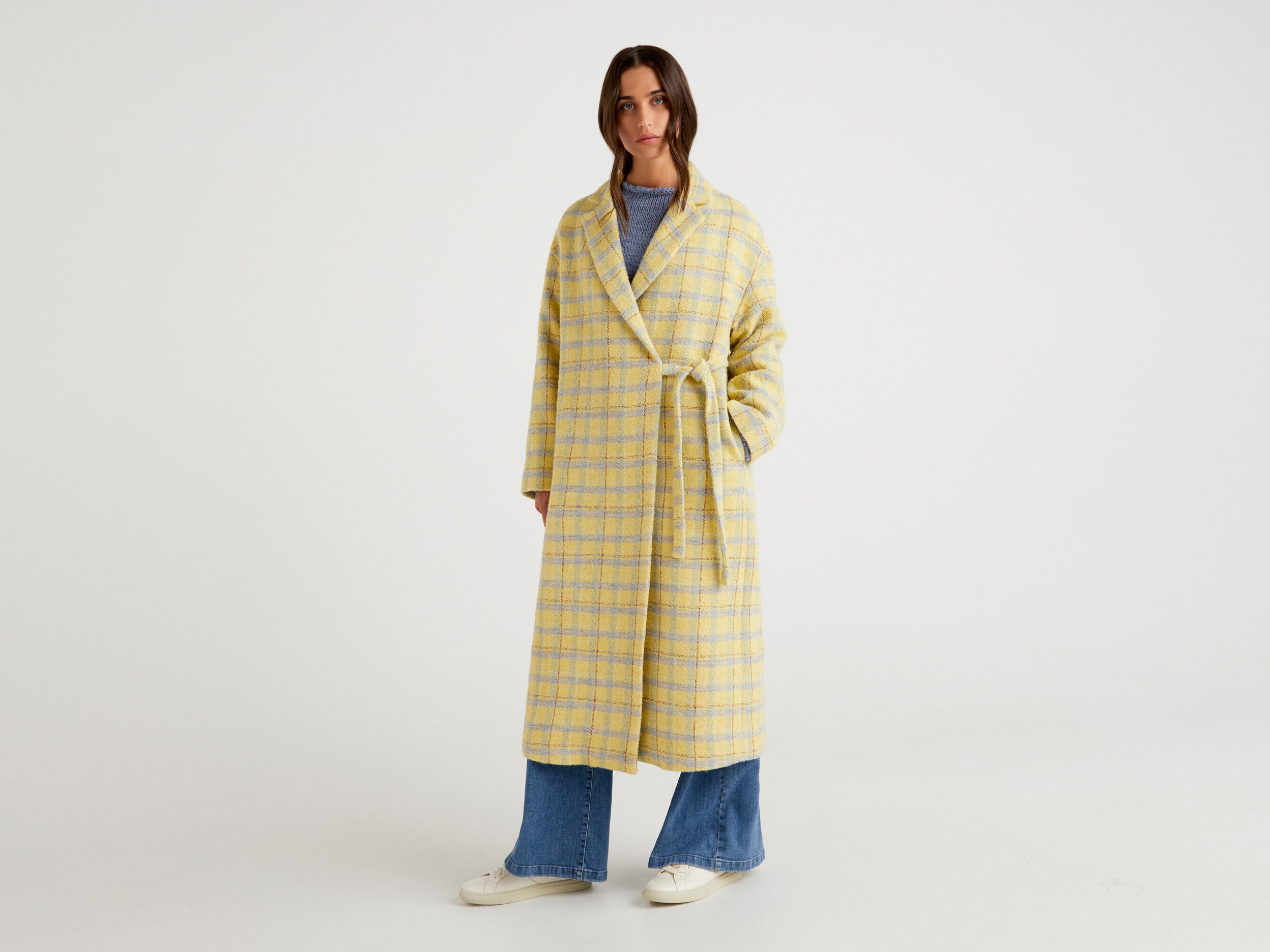 Yellow check coat store