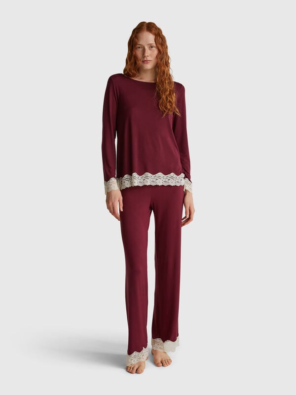 Pantalones fluidos con encaje Mujer