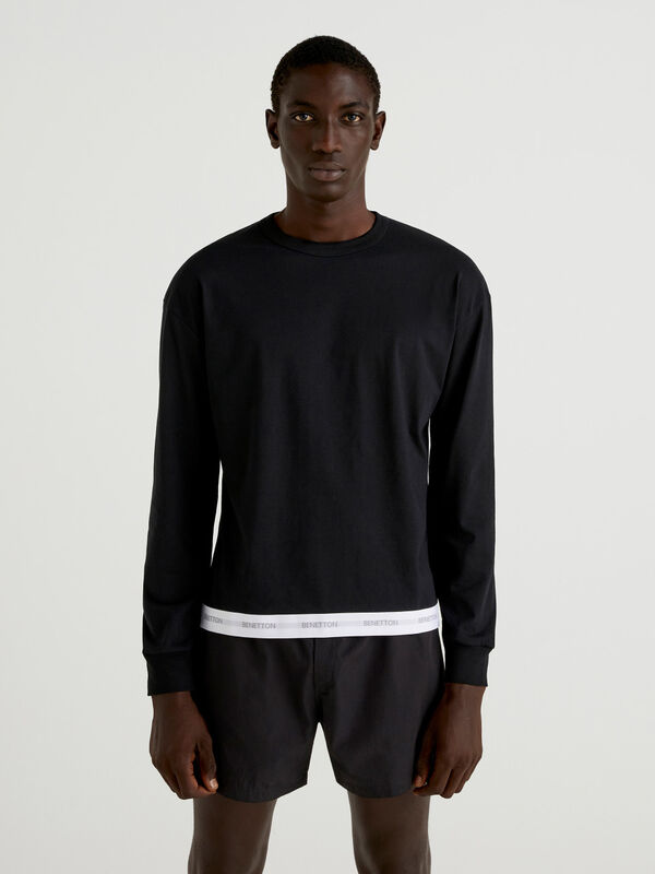 Black sweatshirt with logoed elastic Men
