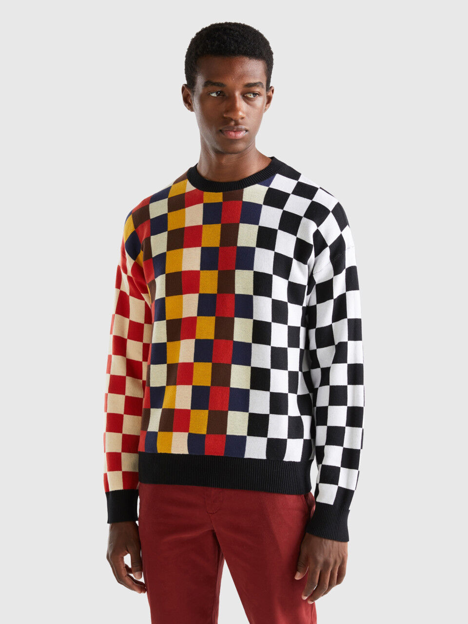 Black and white crew neck sweater clearance