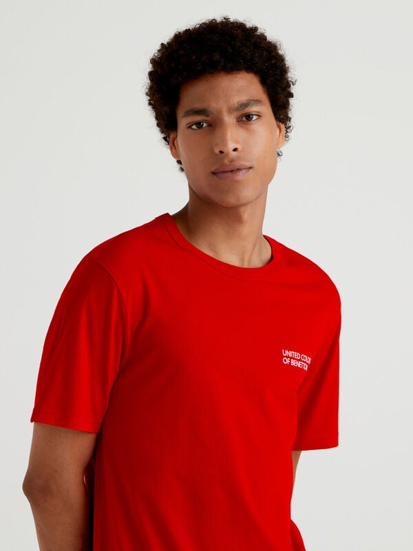 Red t-shirt in organic cotton with logo print Men