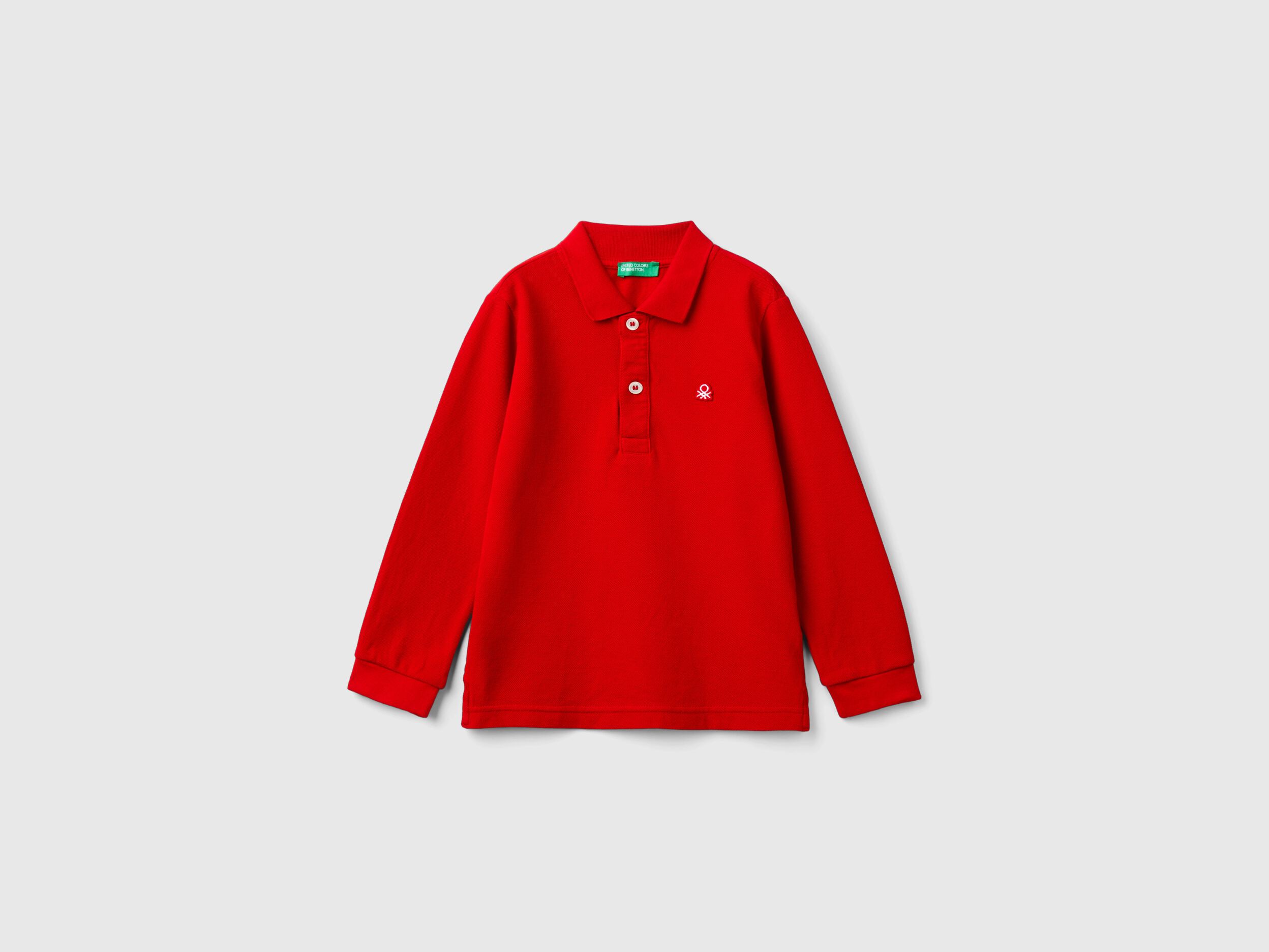 Polo de manga larga de algodon organico Rojo Benetton