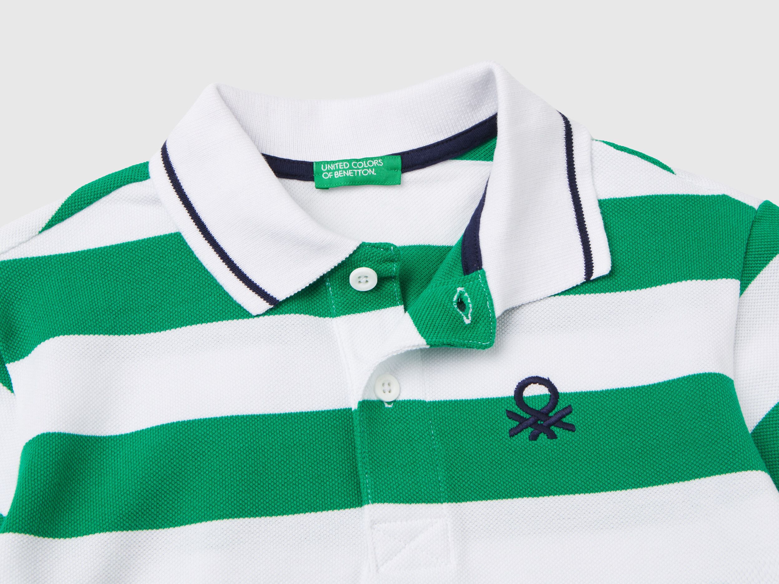 Short sleeve polo with stripes Green Benetton