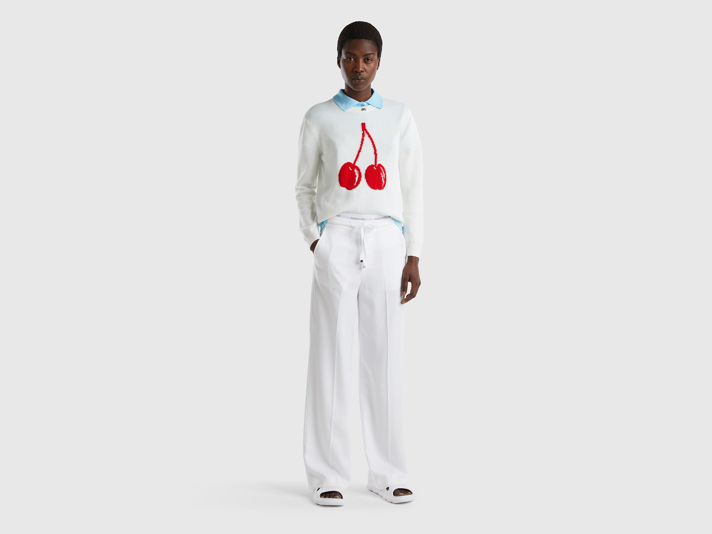 White sweater with cherries hot sale