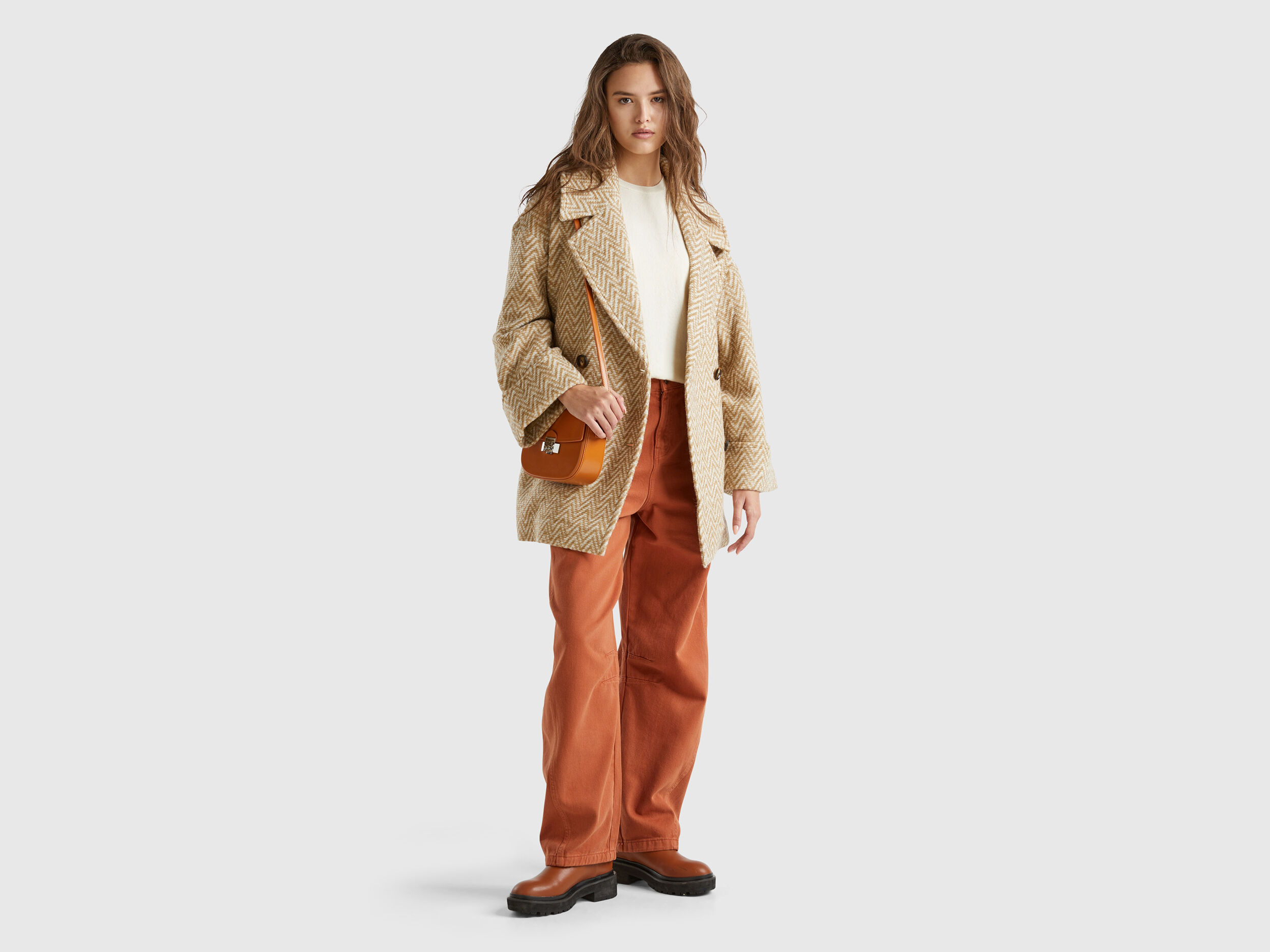 【通販 人気】 Double-breasted Benetton | Beige - coat oversized ジャケット・アウター