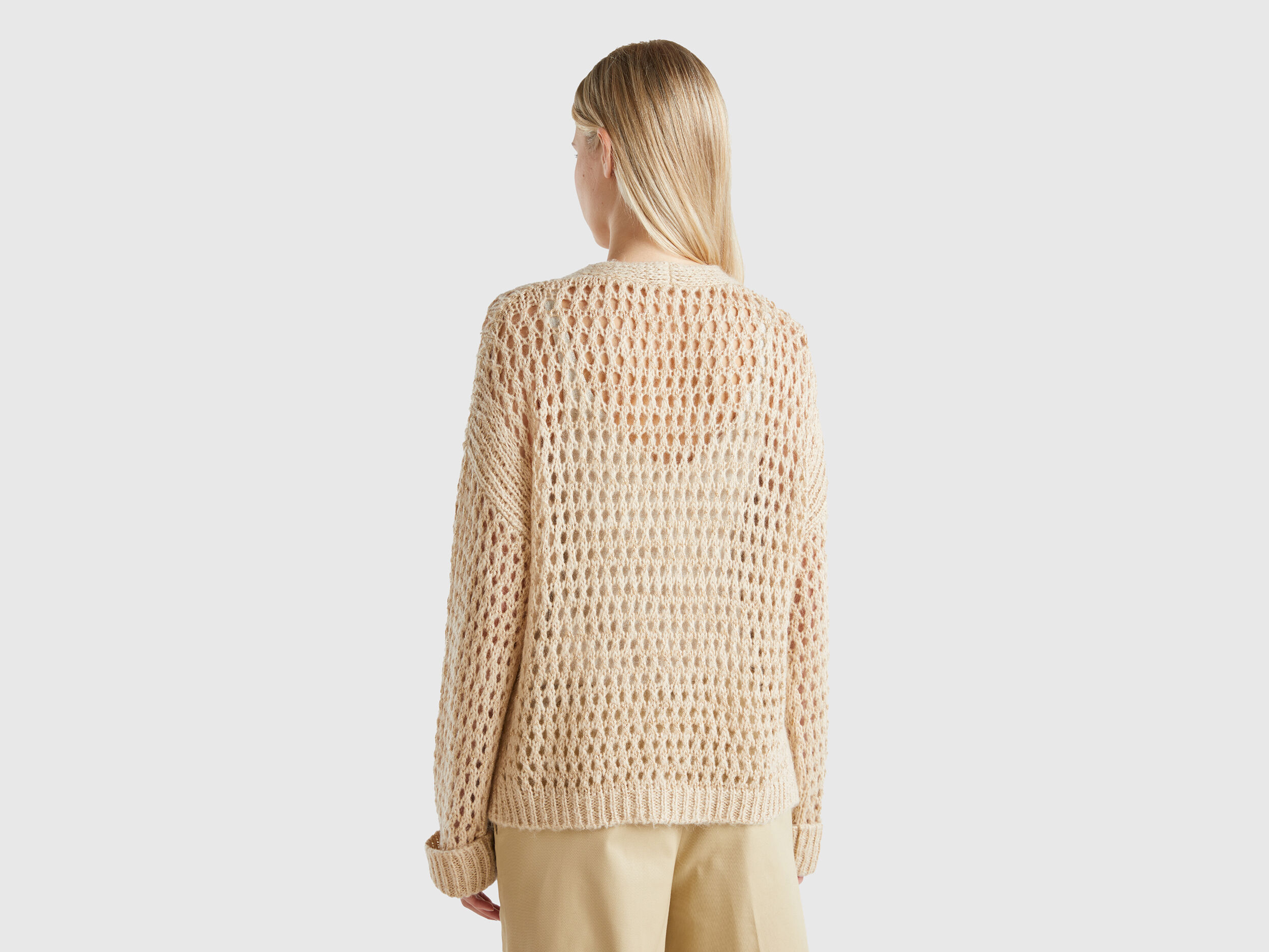 激安人気新品 Mesh cardigan with lurex - Beige | Benetton トップス