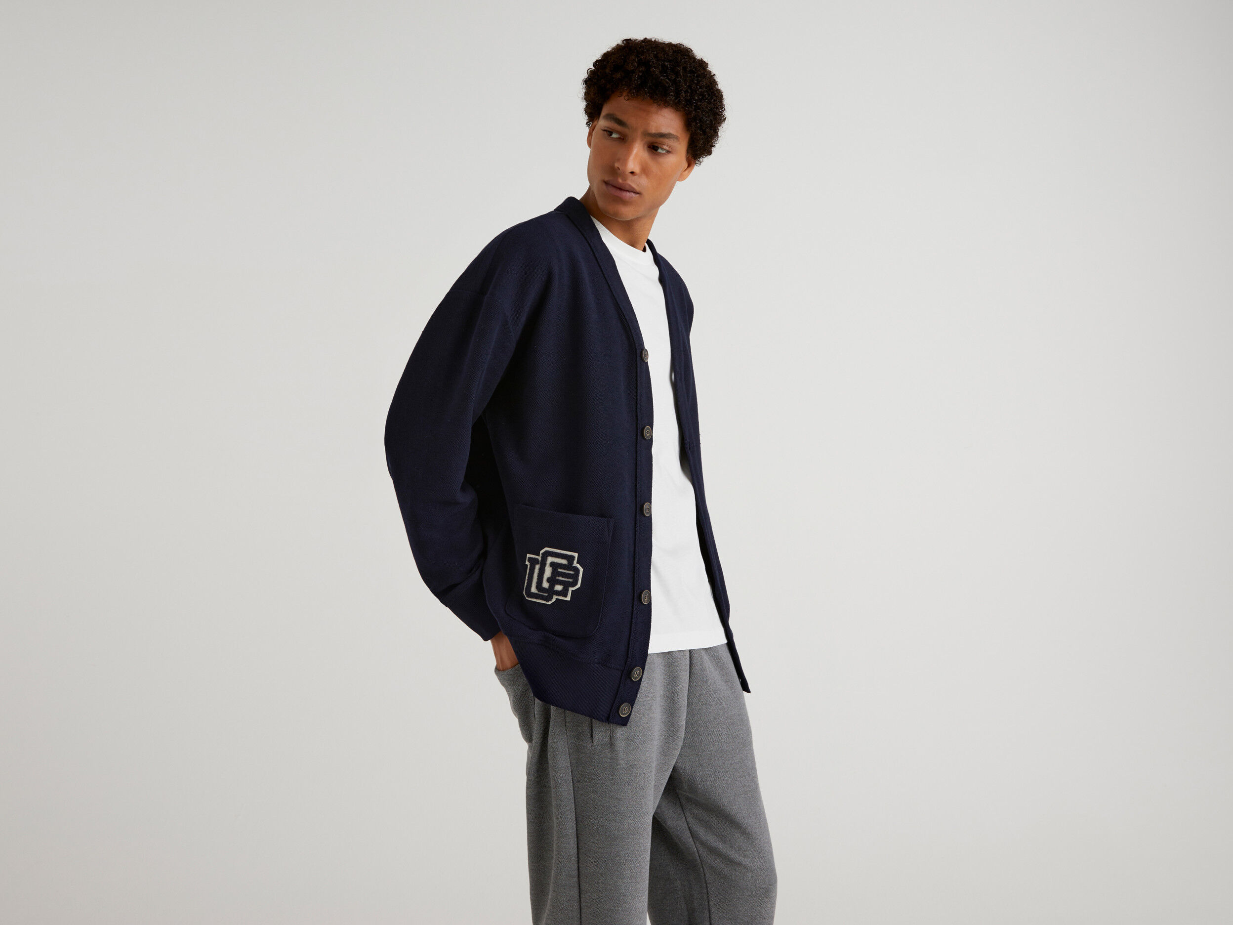 College style sweat cardigan Dark Blue Benetton