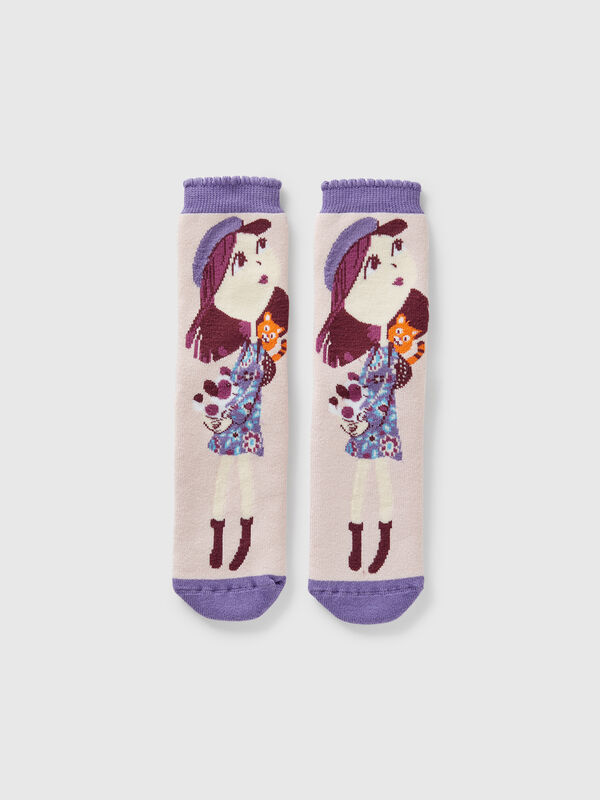 Pink non-slip socks with doll inlay Junior Boy