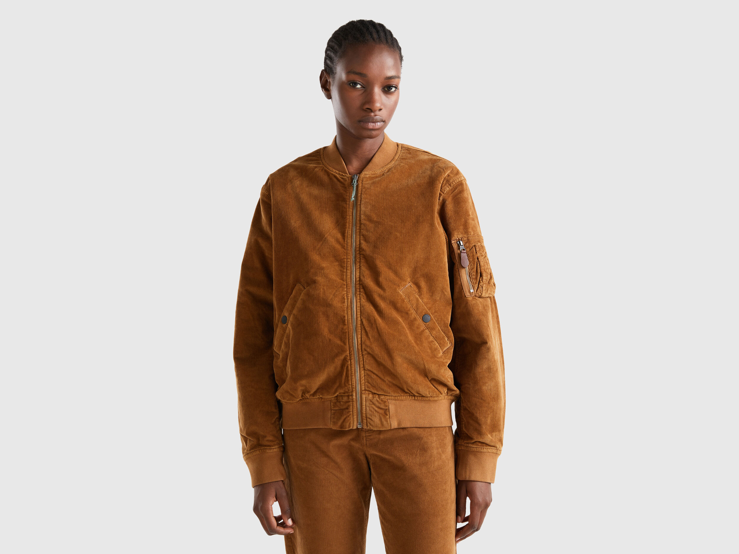 Padded velvet bomber jacket Camel Benetton