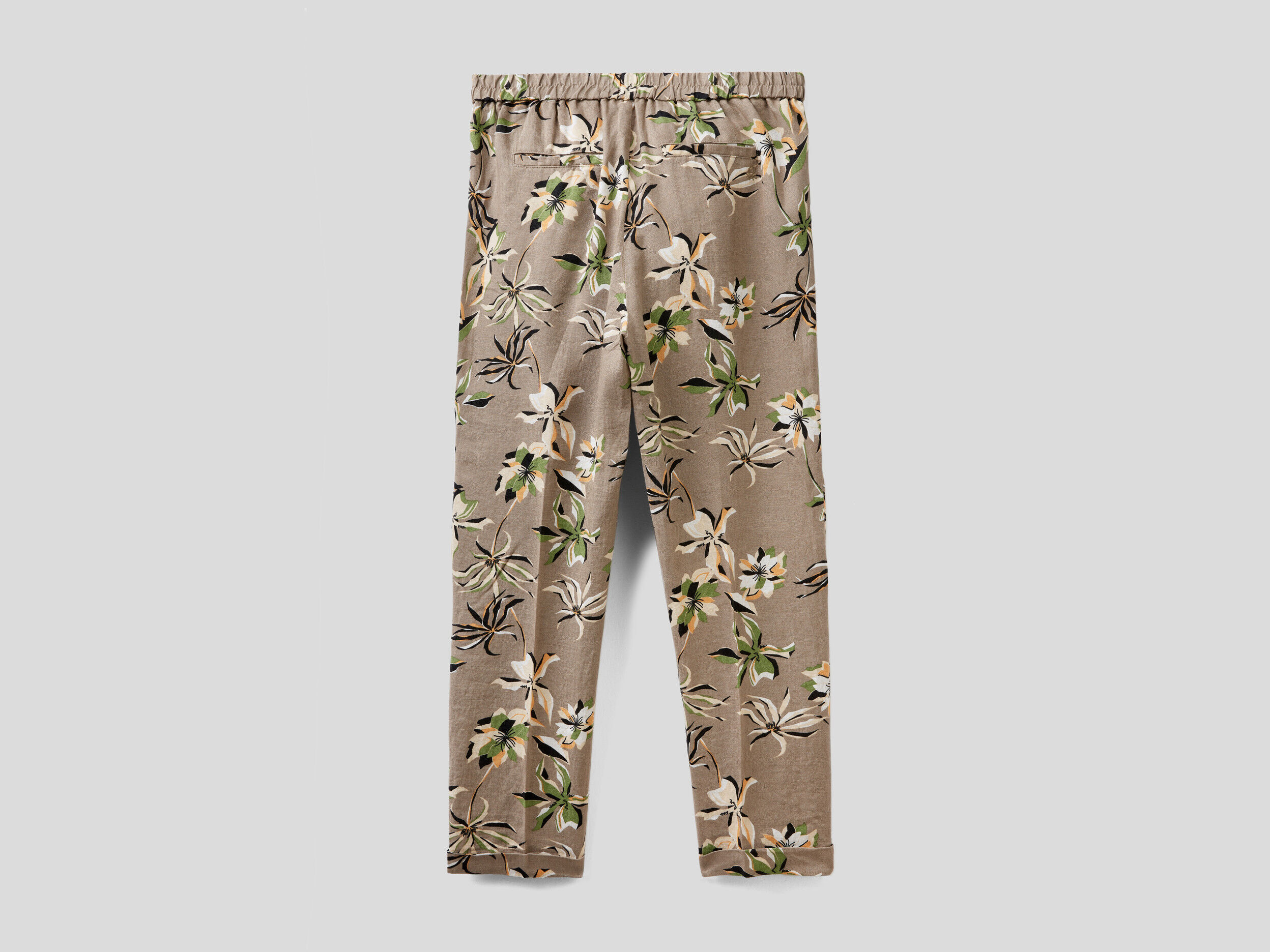 100% linen patterned trousers - Brown | Benetton