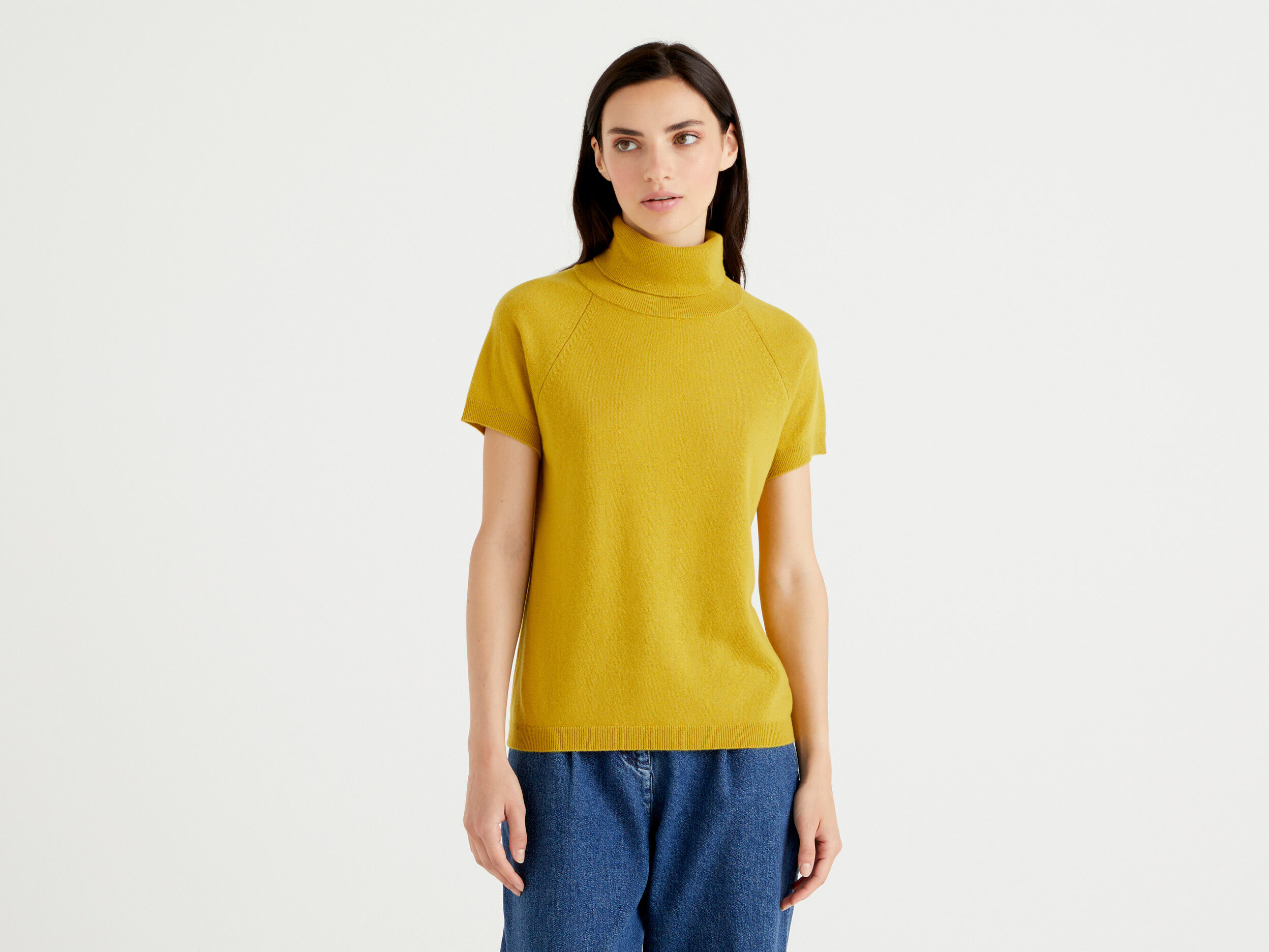 Yellow short sleeve turtleneck top