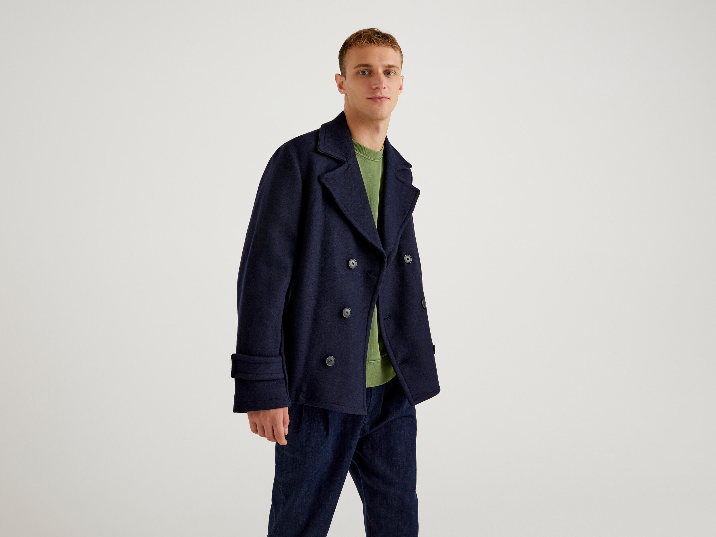 Double breasted on sale coat short