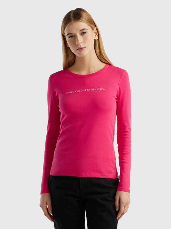 Fuchsia 100% cotton long sleeve t-shirt Women