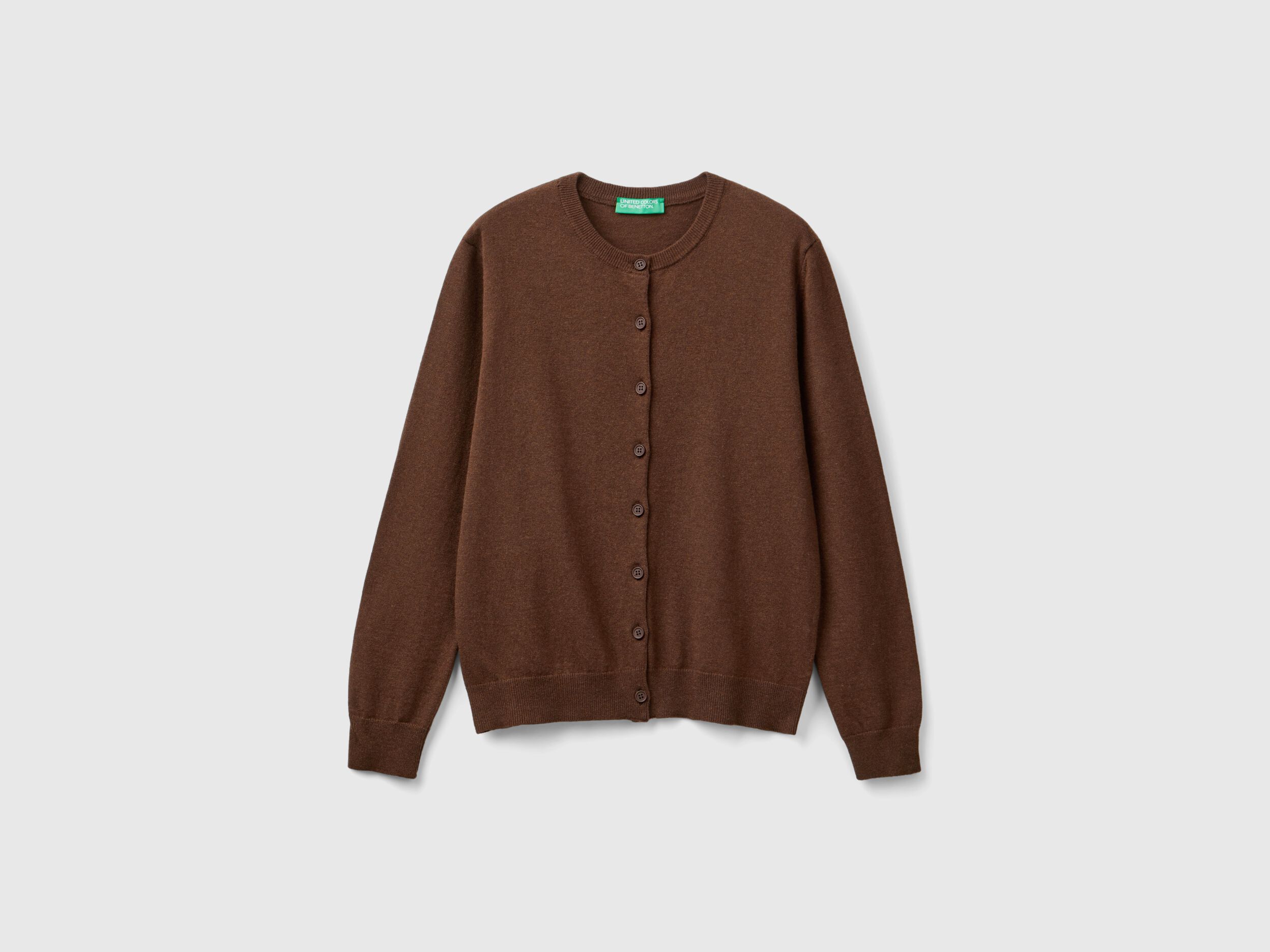 Dark brown cardigan in wool and cashmere blend Dark Brown Benetton