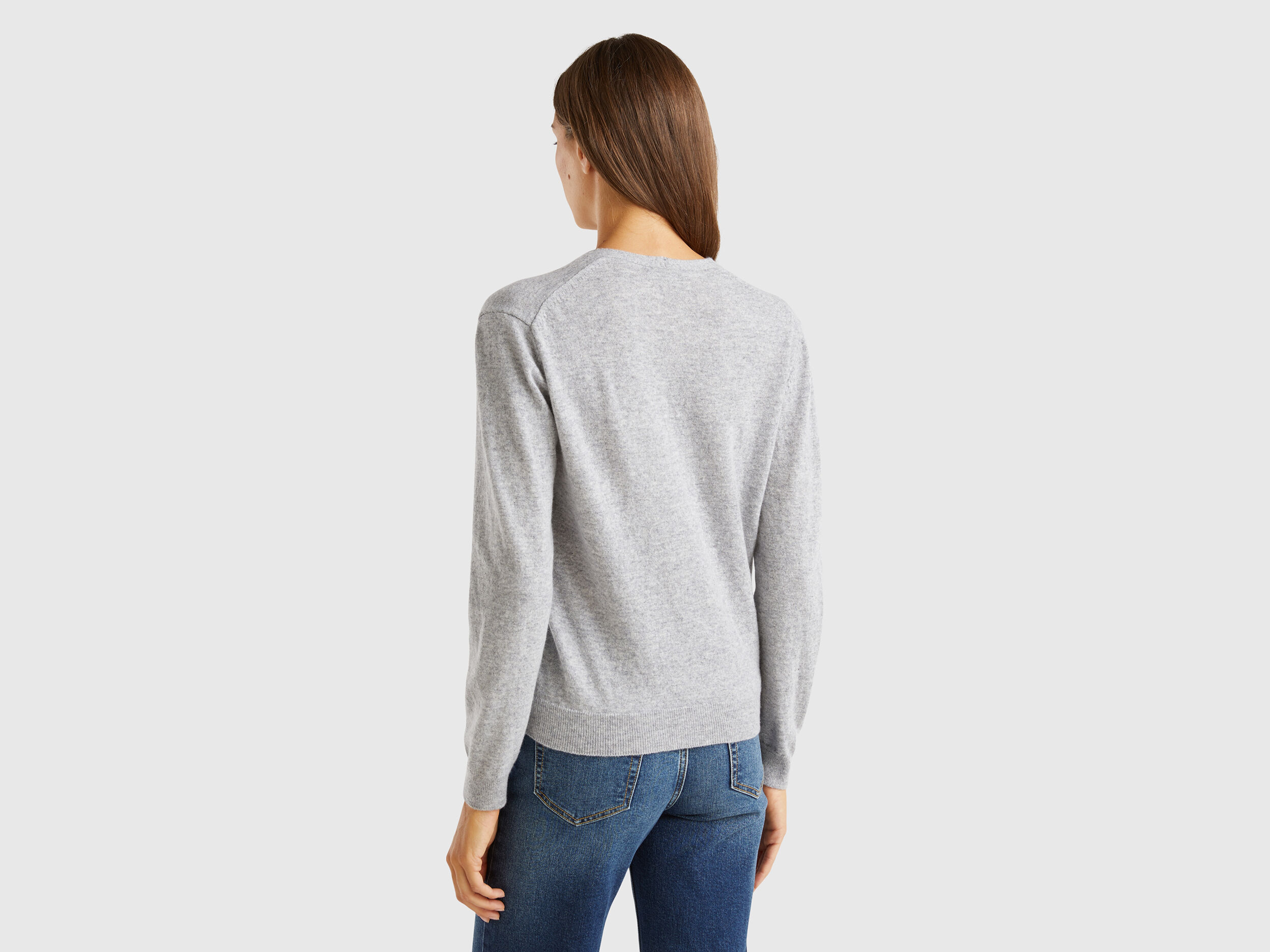 ★大人気商品★ Merino pure in cardigan V-neck gray Marl wool Gray Light - トップス