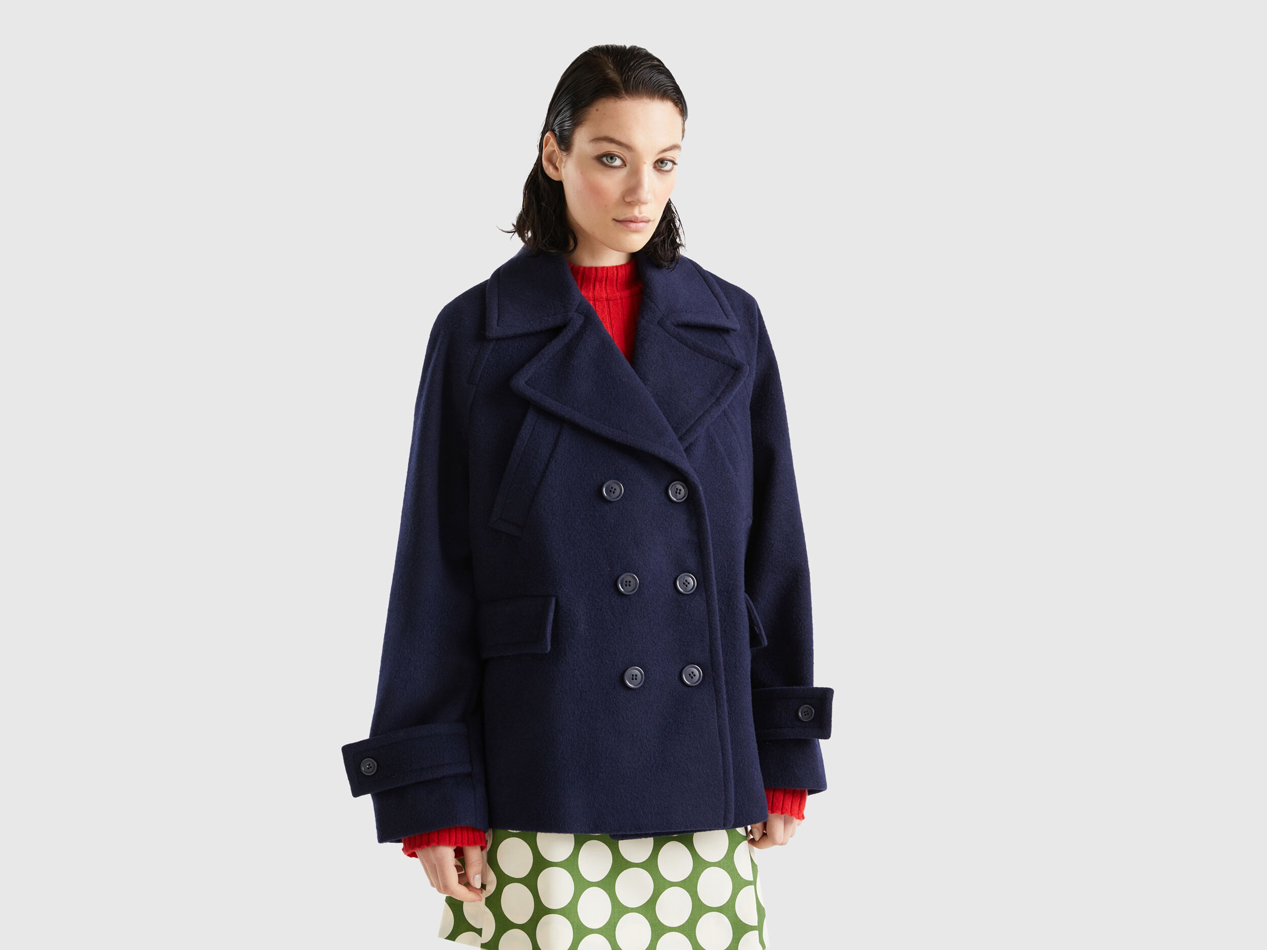 Short double breasted coat Dark Blue Benetton