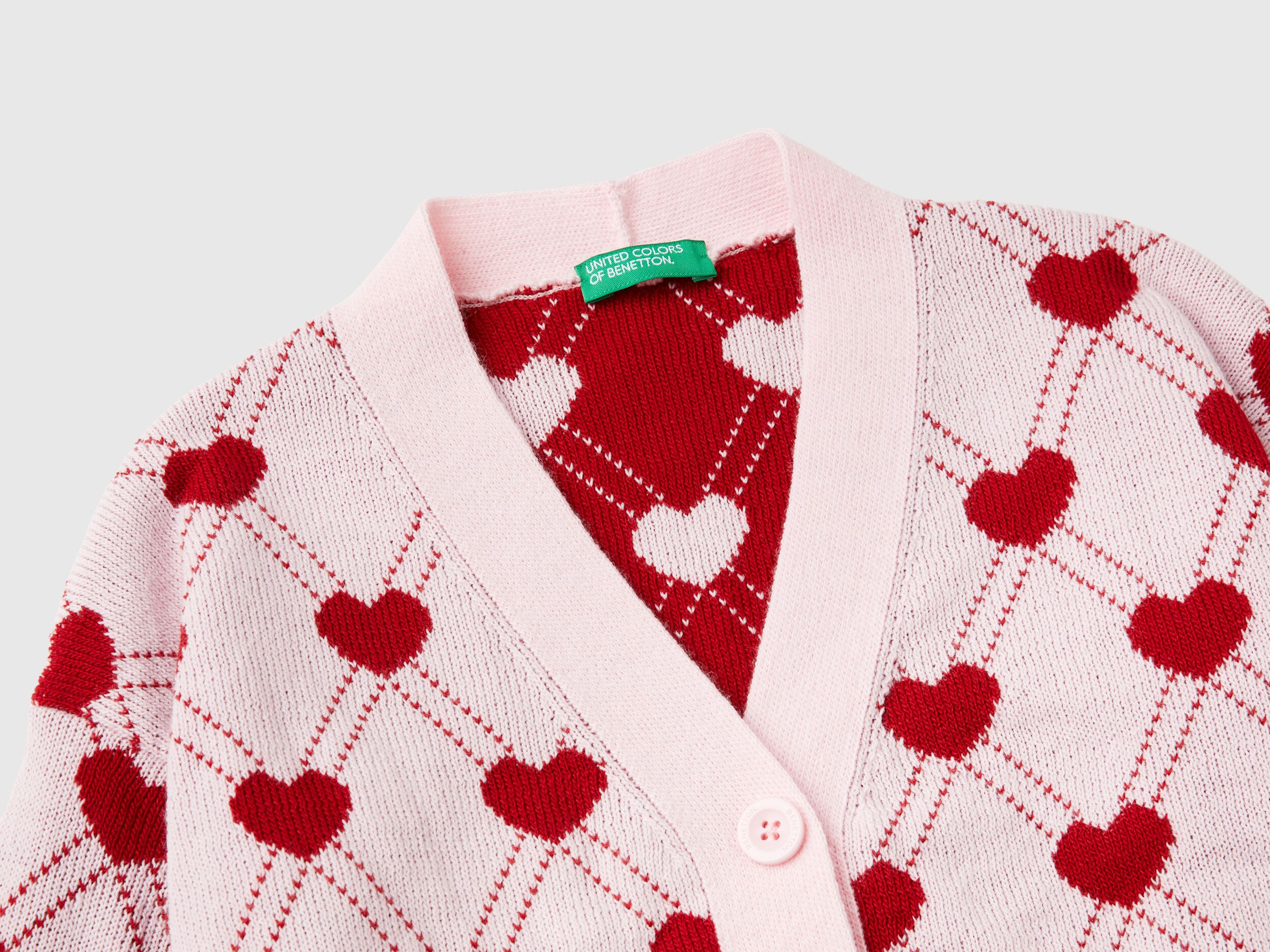 Cardigan with heart motif - Pink | Benetton