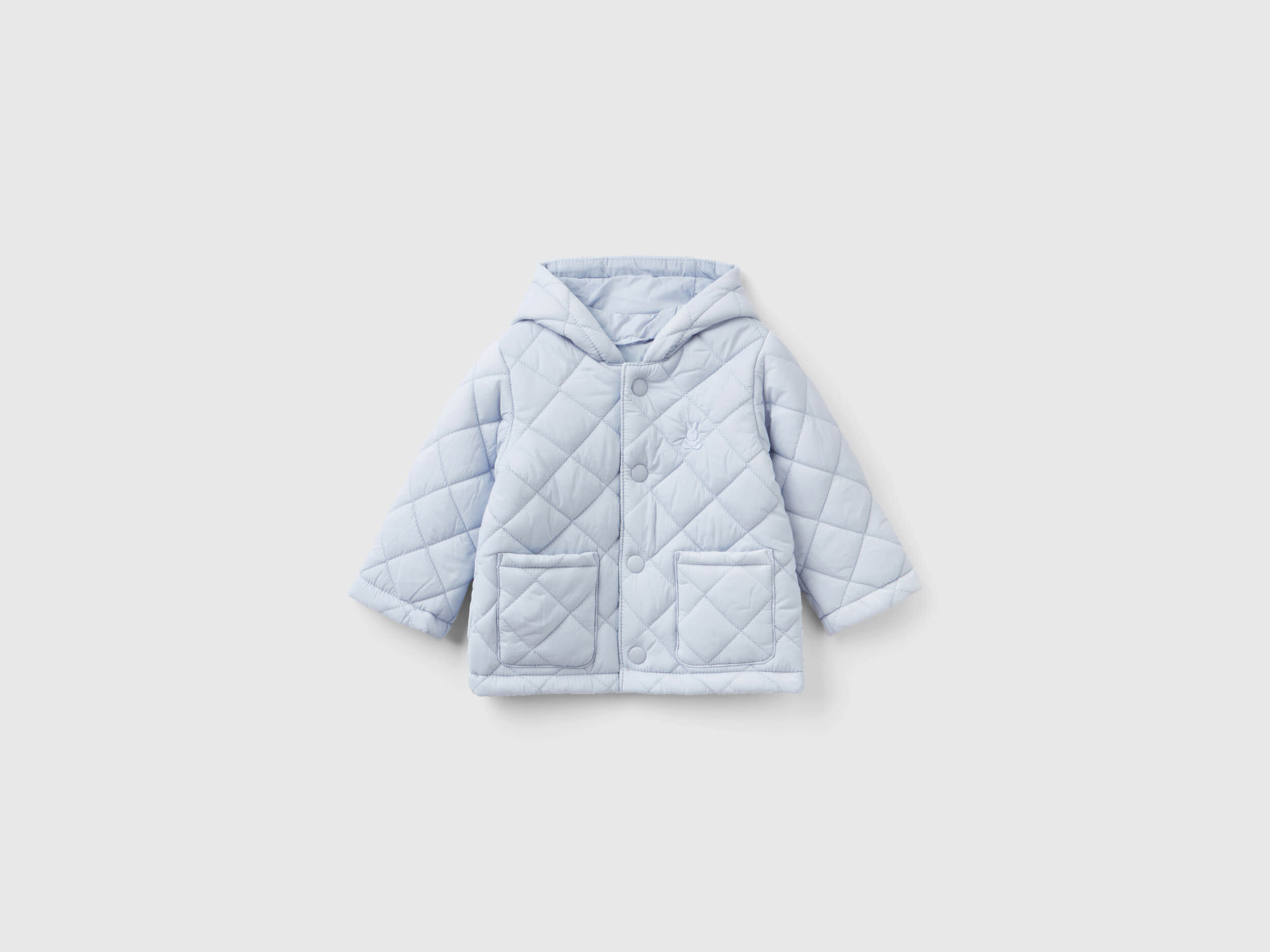 Quilted jacket with hood - Sky Blue | Benetton
