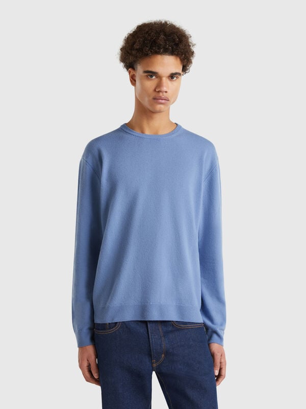Jersey azul bebé de pura lana merina Hombre