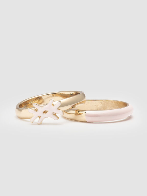 Two rings with light pink enamelled details Women