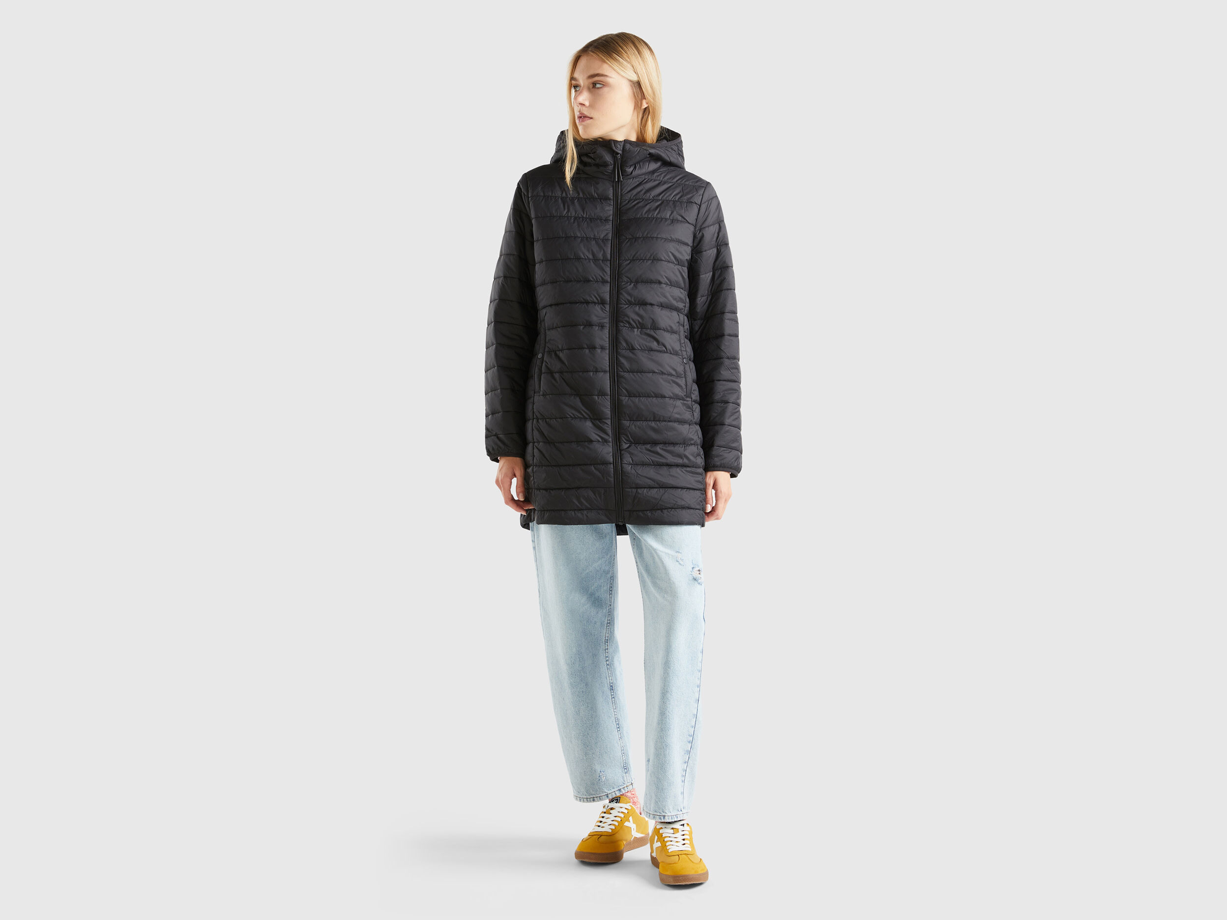 Longline duvet jacket cheap with hood benetton