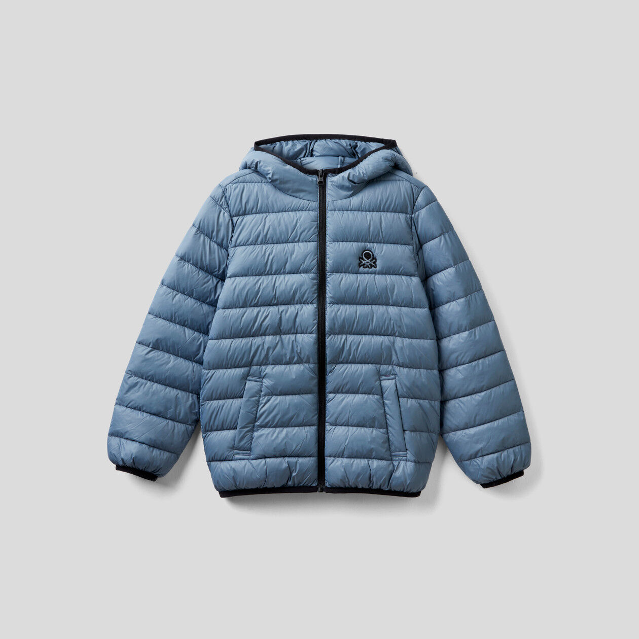 Puffer jacket with hood Air Force Blue Benetton