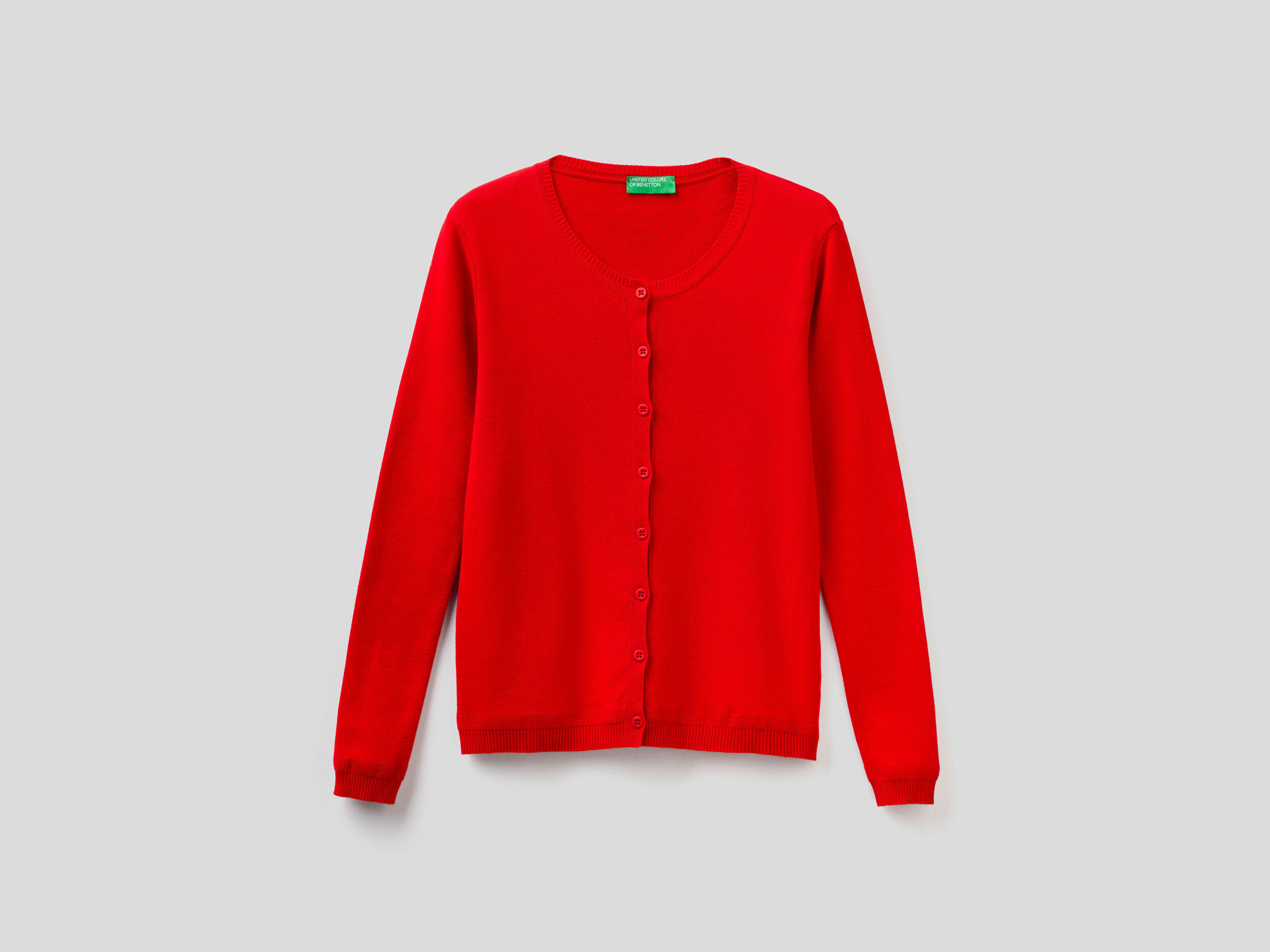 Pure cotton crew neck cardigan Red Benetton
