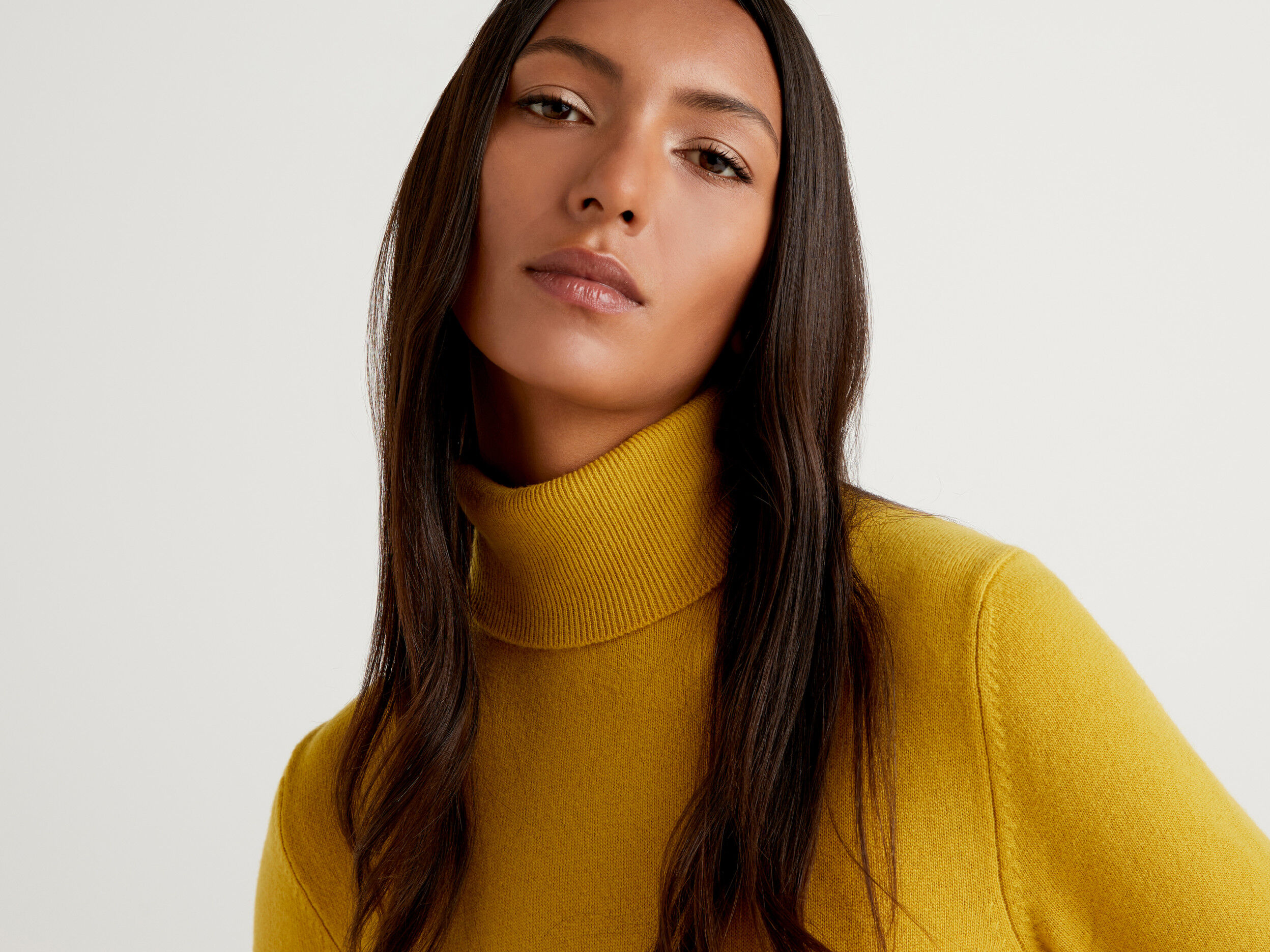 Mustard turtleneck in pure Merino wool Mustard Benetton
