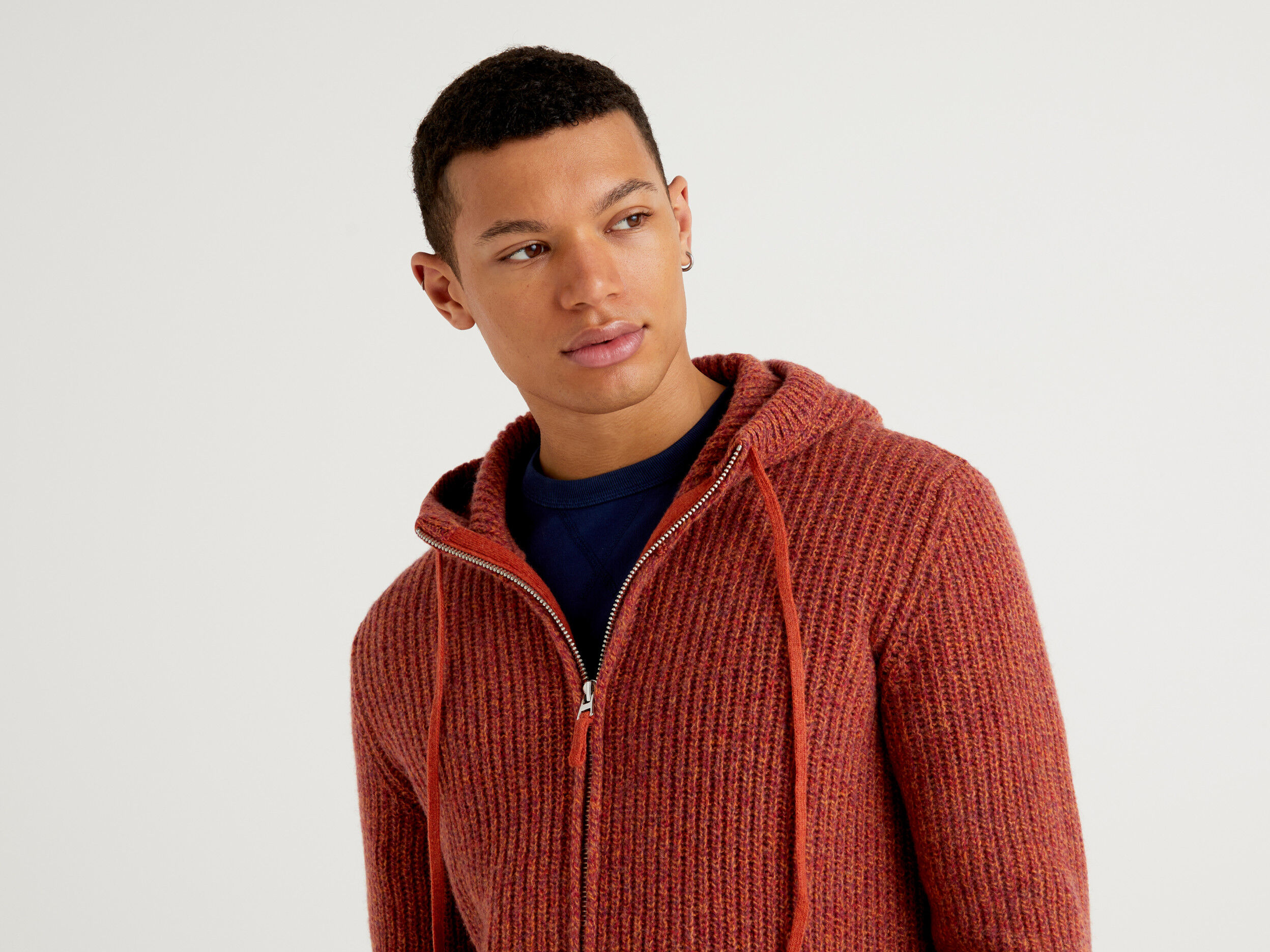 Sweater with hood in Shetland wool Red Benetton