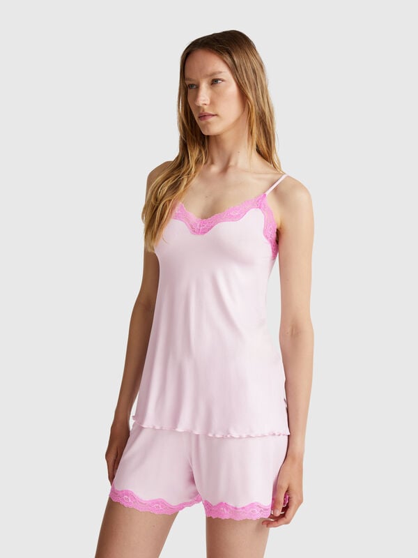 Camisola con ribete de encaje Mujer