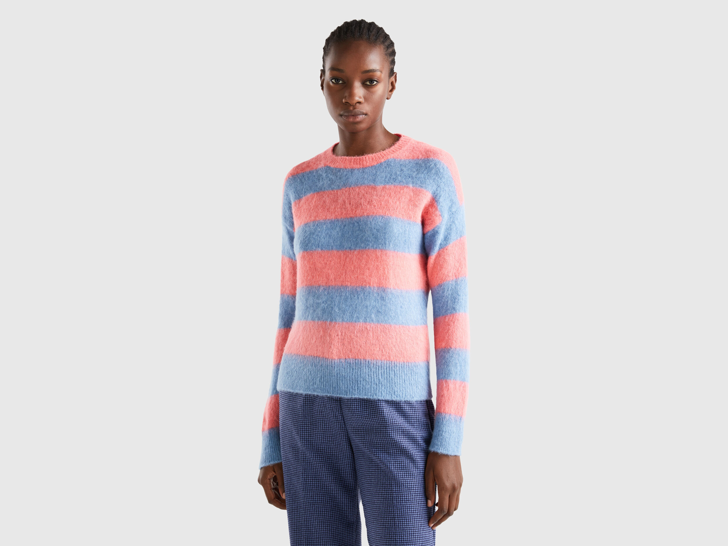 Striped sweater in alpaca blend Light Blue Benetton