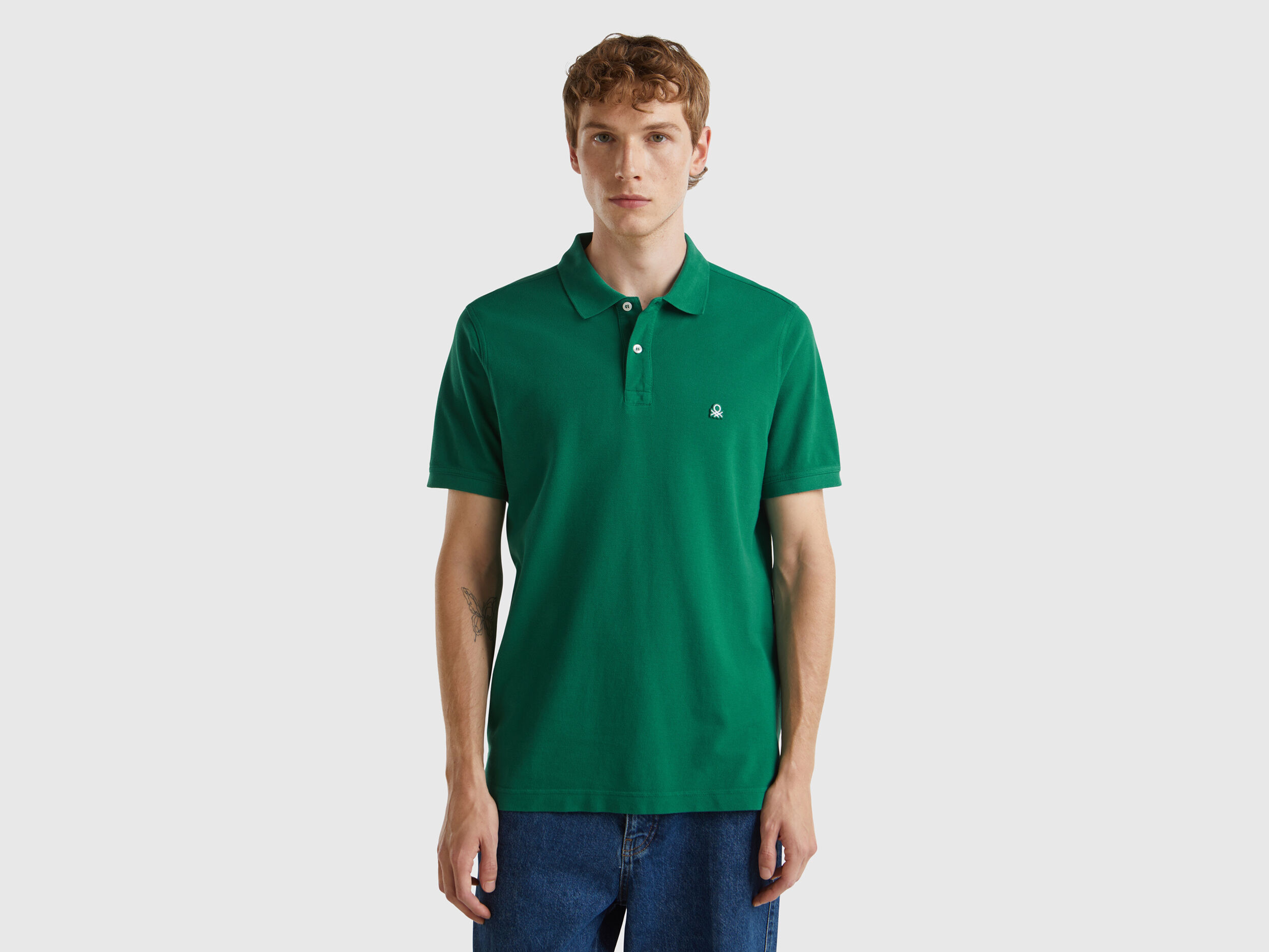 Dark green regular fit polo Dark Green Benetton