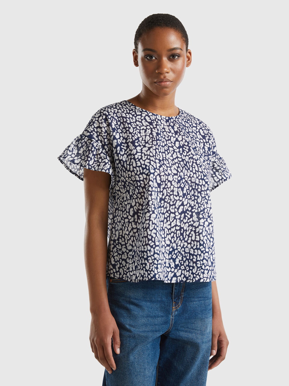 Patterned blouse in light cotton - Blue | Benetton