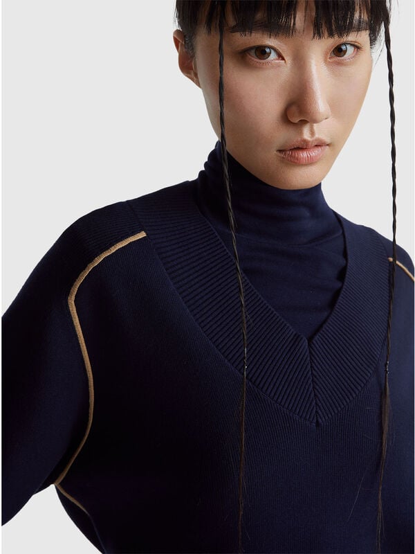 Su&eacute;ter de cuello en V y corte cuadrado Mujer