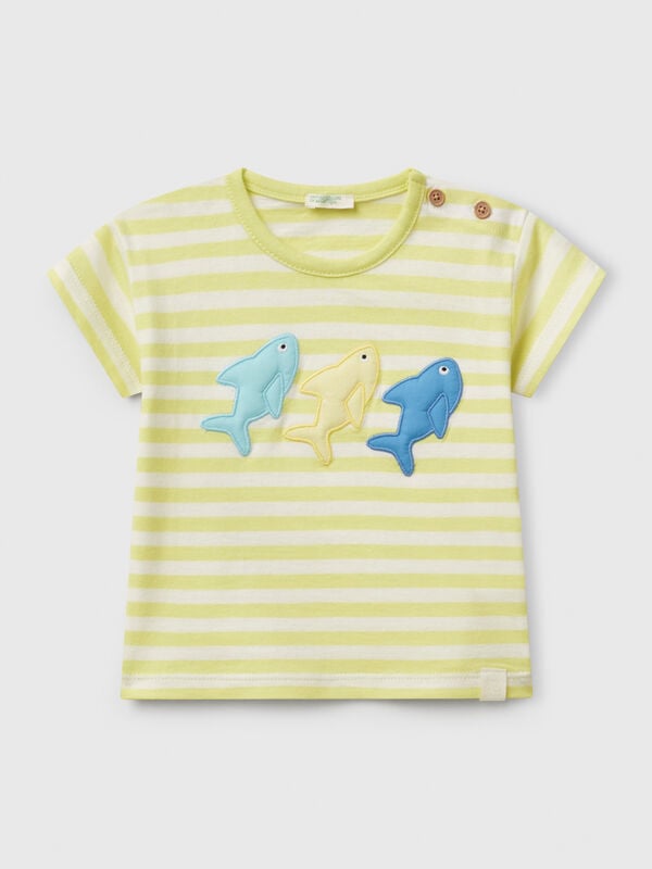 Striped t-shirt with shark patches New Born (0-18 months)