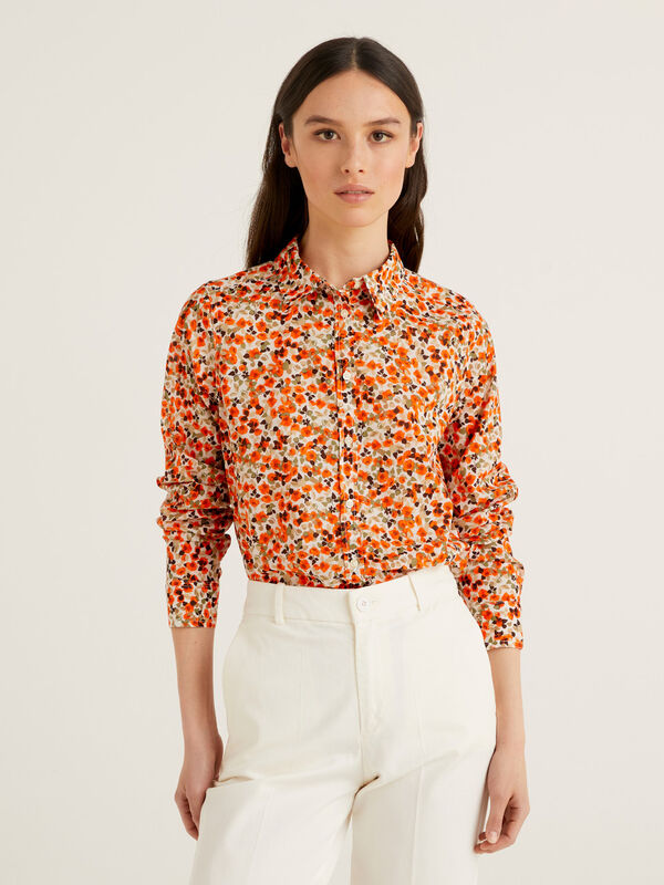Orange floral print shirt in pure cotton Women