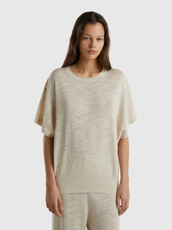 Short sleeve sweater in linen blend Women