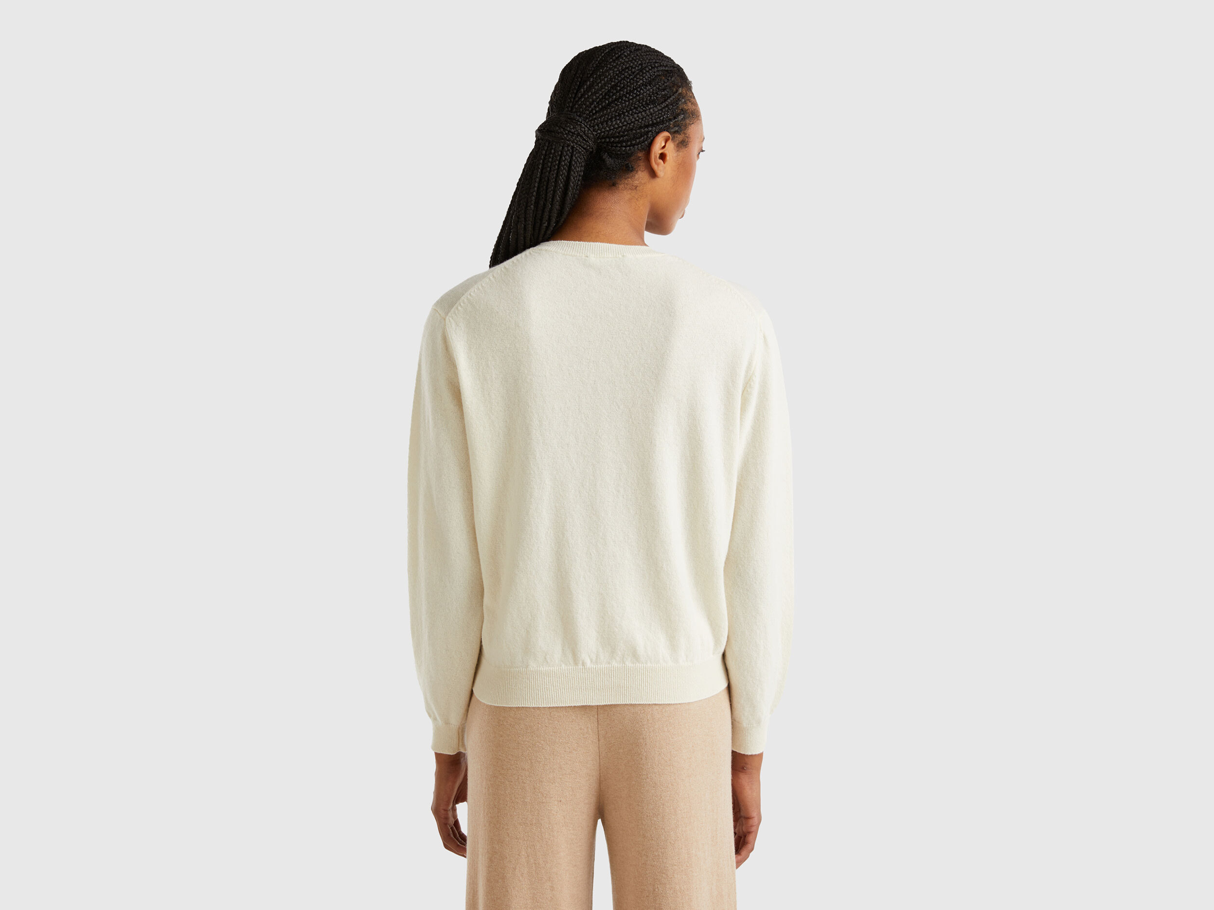 Relaxed fit pure Merino wool sweater Creamy White Benetton