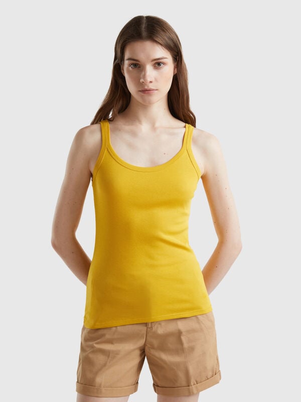 Camiseta de tirantes amarillo mostaza de 100 % algodón Mujer