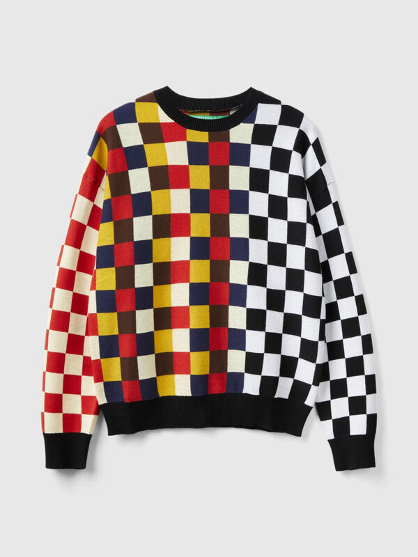 Checkered sweater in 100% cotton - Multi-color