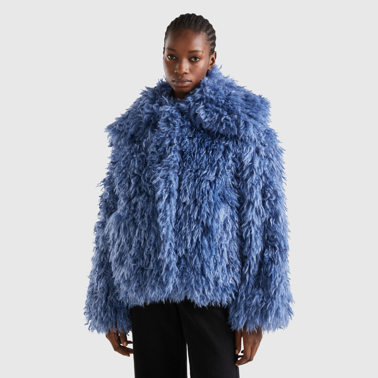 Short coat in faux fur Light Blue Benetton