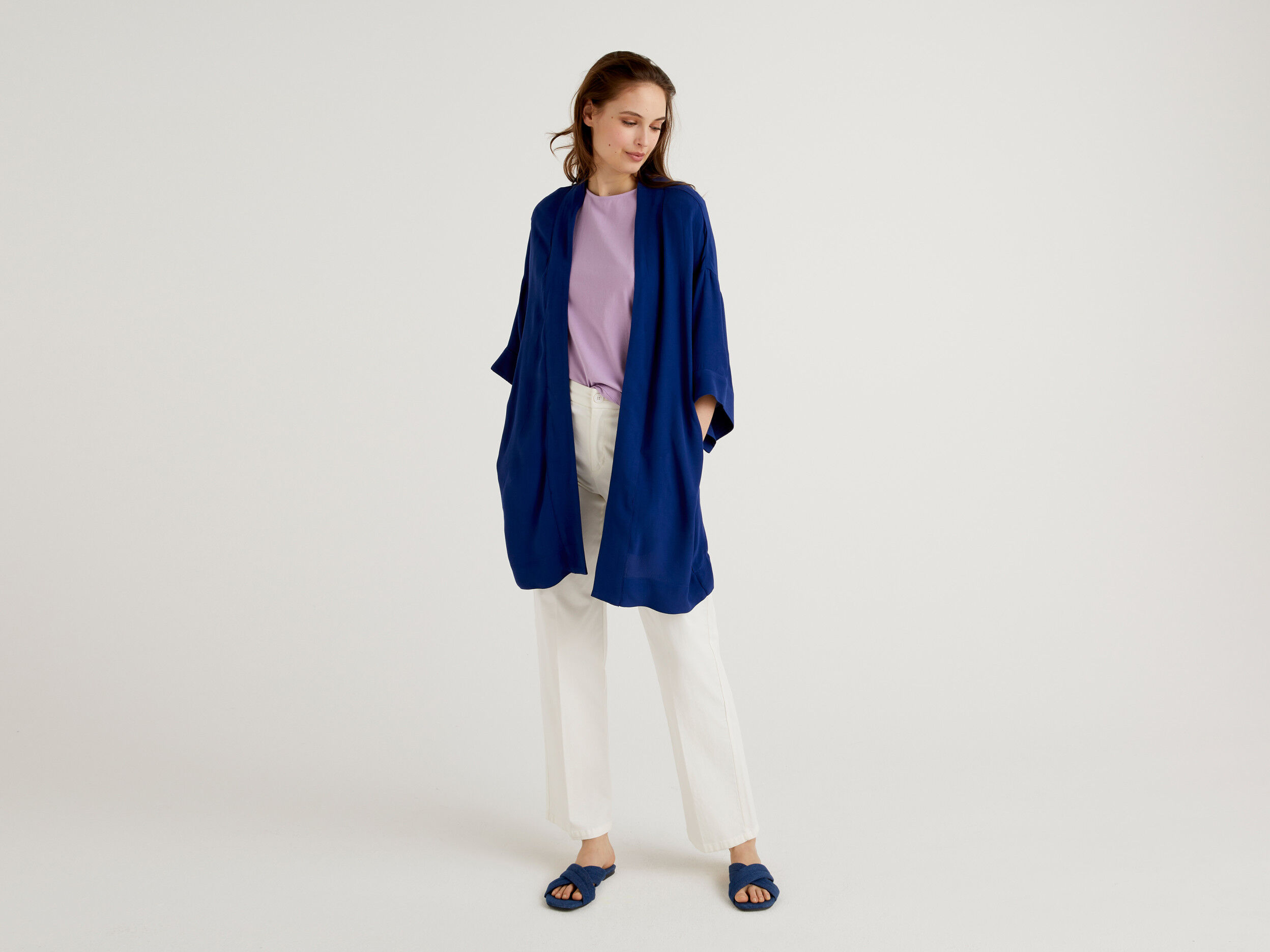 Kimono jacket in viscose Blue Benetton