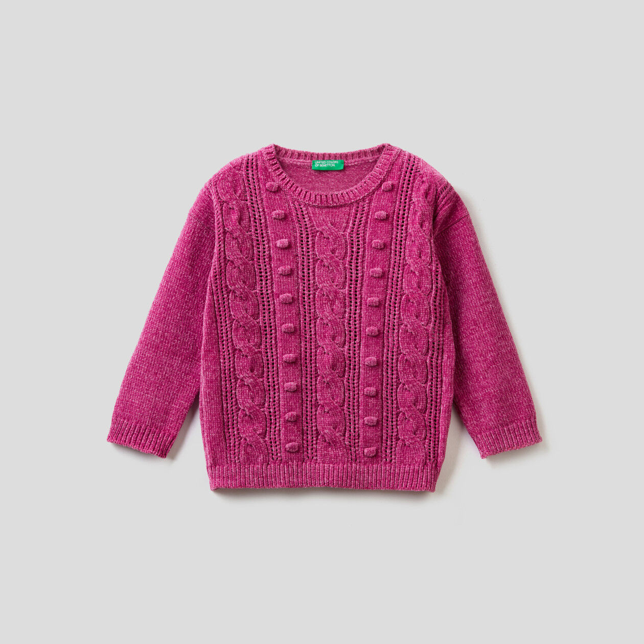 Cable knit chenille sweater Cyclamen Benetton