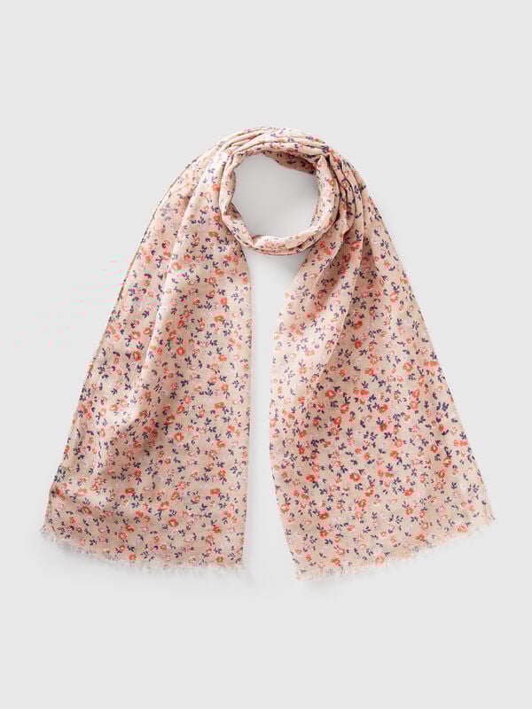 Pañuelo rosa con estampado floral Mujer