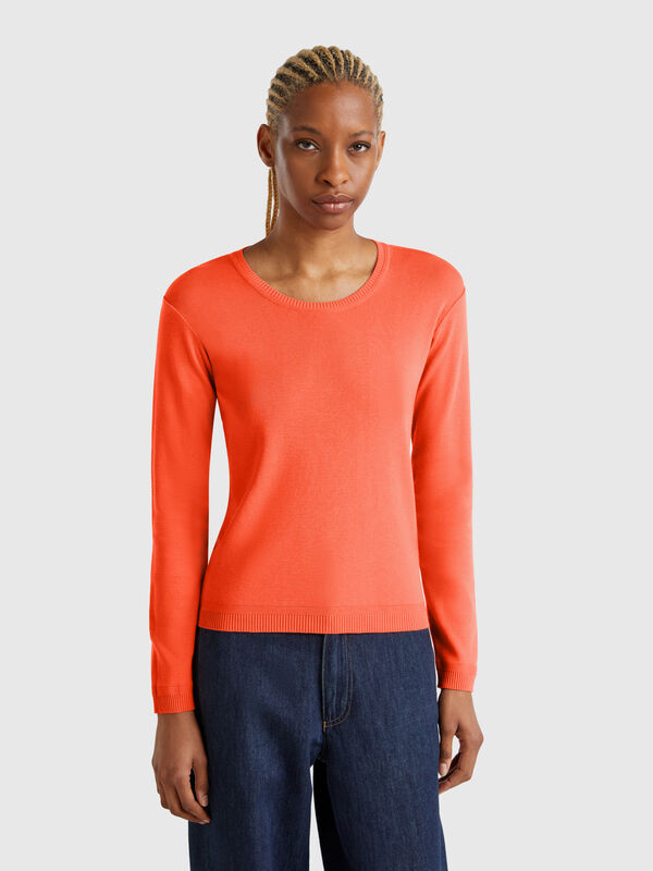 Jersey de cuello redondo de 100 % algodón Mujer