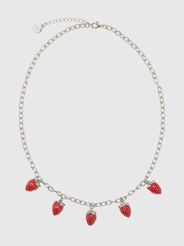 Silver necklace with red strawberries Women