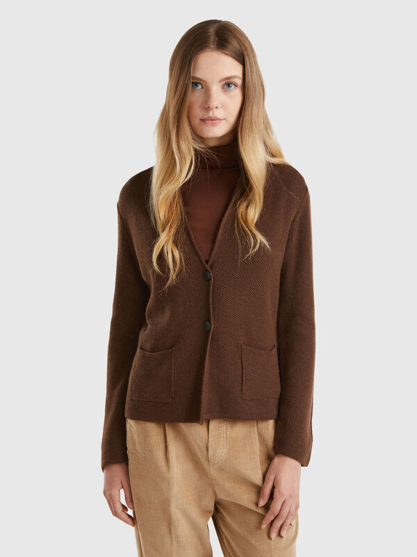 Knit jacket in wool and cashmere blend Women