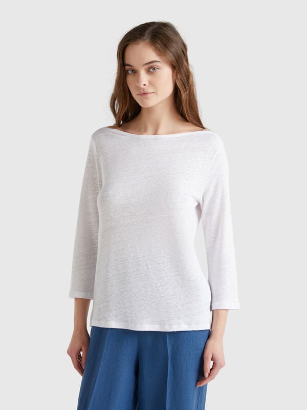 Camiseta manga 3/4 de puro lino Mujer